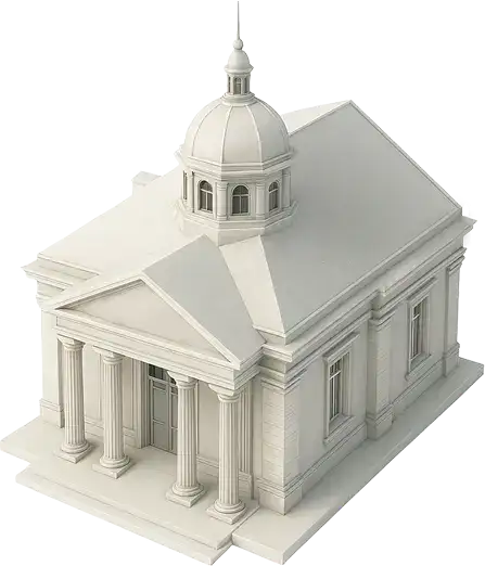 Isometric illustration of a retail lending institution building
